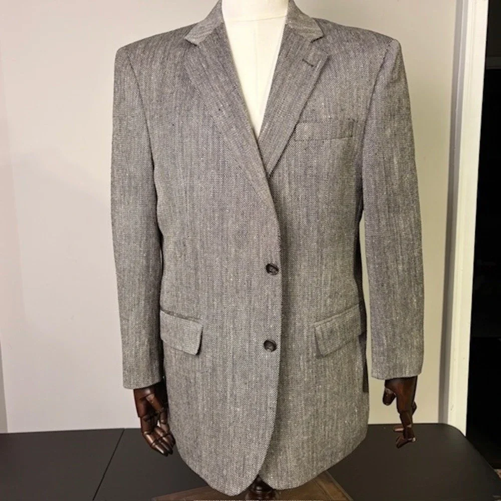 JOS A BANK Mens‎ 100% Silk Tweed Blazer Sport Coat Jacket 42R Gray Textured